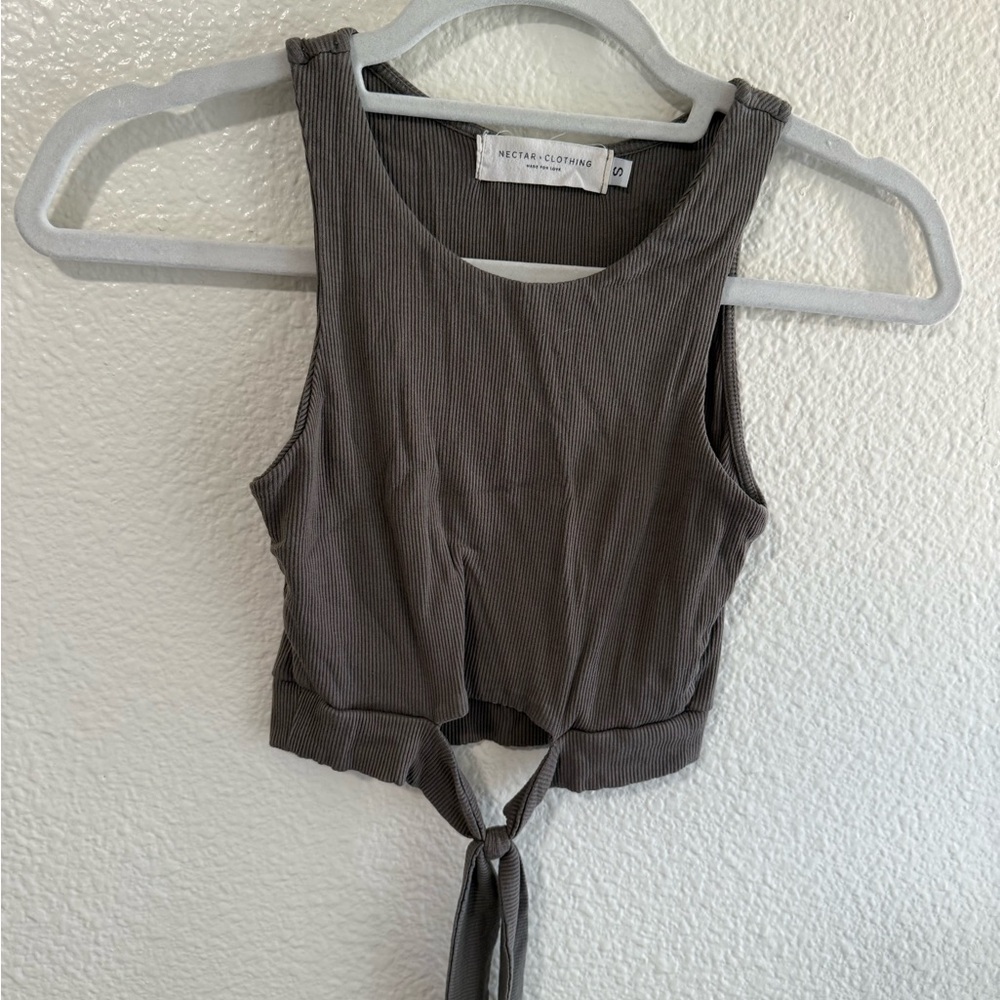 Gray Tie-Front Crop Top